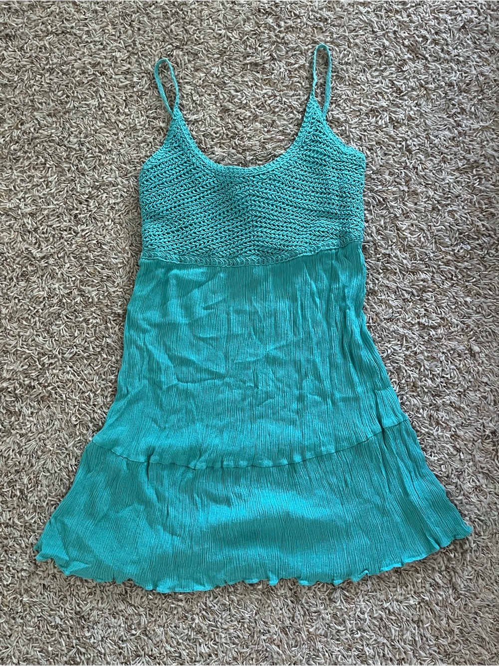 Turquoise Sleeveless Knit & Pleated Tank Top